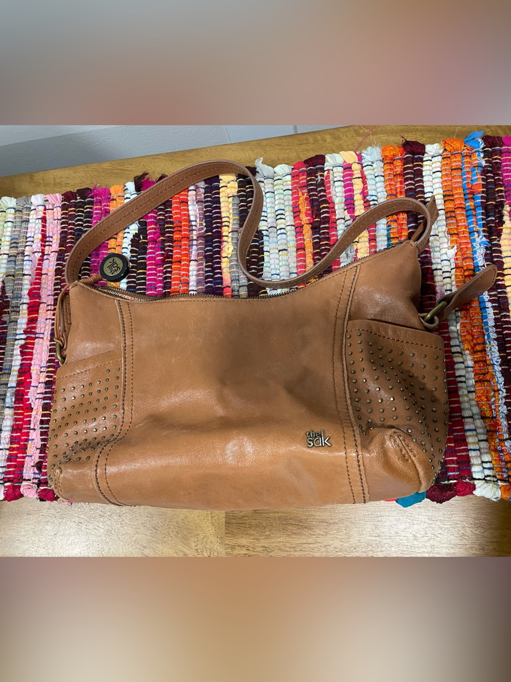 The Sak Cognac Studded Leather Shoulder Bag